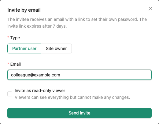 Invite a team member by email